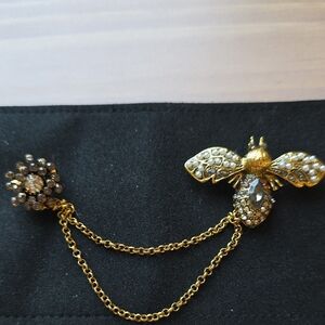 Gold and Silver Bee Brooch with Chain